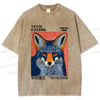 Unisex Yayoi Kusama Blue Fox Printed Washed Tee