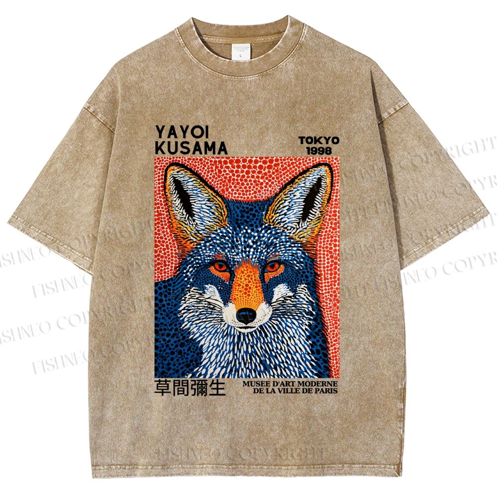 Unisex Yayoi Kusama Blue Fox Printed Washed Tee