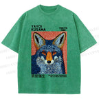 Unisex Yayoi Kusama Blue Fox Printed Washed Tee