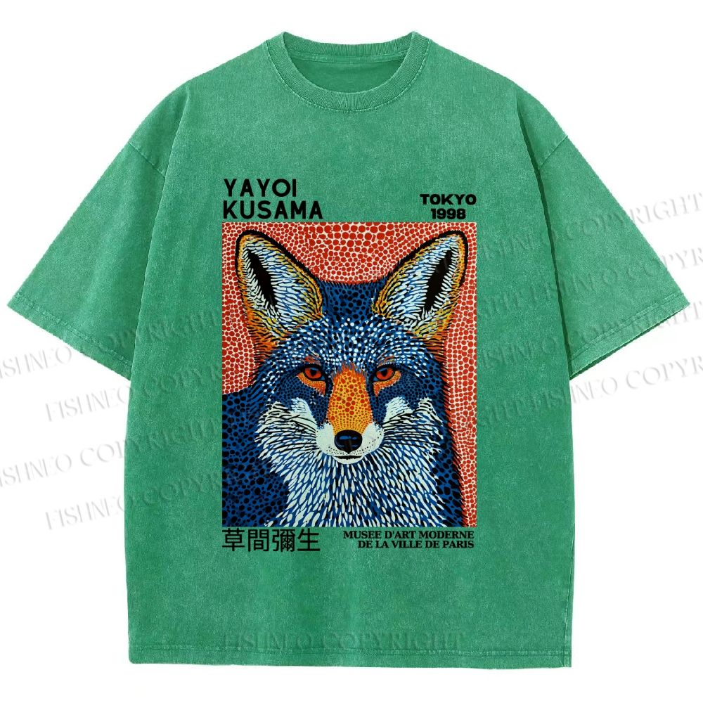 Unisex Yayoi Kusama Blue Fox Printed Washed Tee