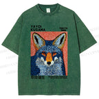 Unisex Yayoi Kusama Blue Fox Printed Washed Tee