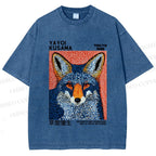 Unisex Yayoi Kusama Blue Fox Printed Washed Tee
