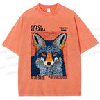 Unisex Yayoi Kusama Blue Fox Printed Washed Tee