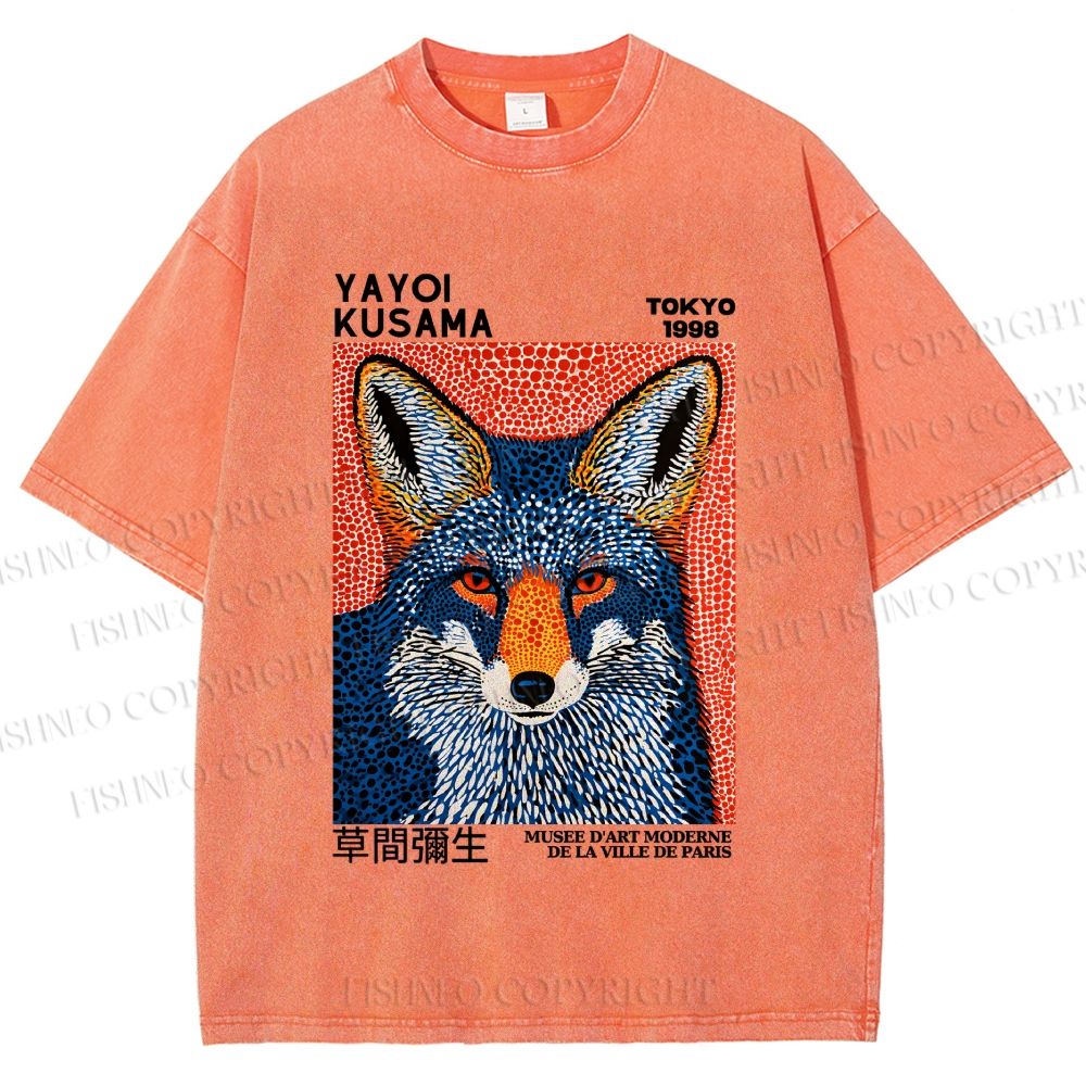 Unisex Yayoi Kusama Blue Fox Printed Washed Tee