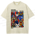 Unisex Yayoi Kusama Cats Printed Washed Tee