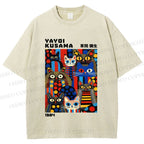 Unisex Yayoi Kusama Cats Printed Washed Tee