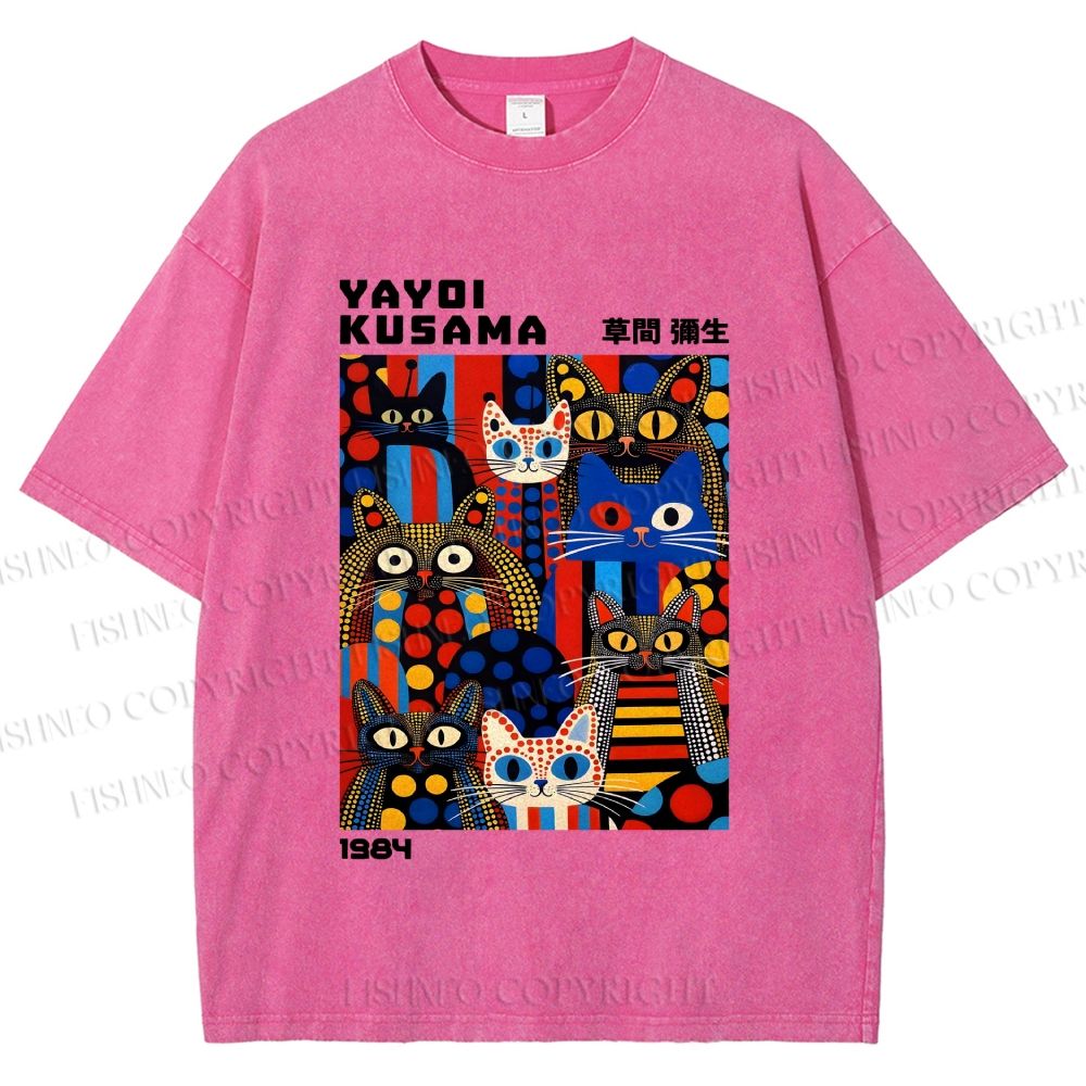 Unisex Yayoi Kusama Cats Printed Washed Tee