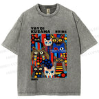 Unisex Yayoi Kusama Cats Printed Washed Tee