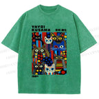 Unisex Yayoi Kusama Cats Printed Washed Tee