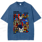 Unisex Yayoi Kusama Cats Printed Washed Tee