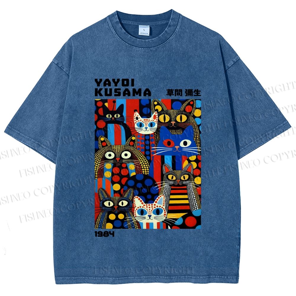 Unisex Yayoi Kusama Cats Printed Washed Tee