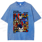 Unisex Yayoi Kusama Cats Printed Washed Tee