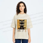 Unisex Yayoi Kusama Black Cat Printed Washed Tee