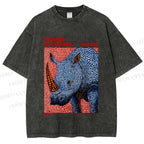 Unisex Yayoi Kusama Blue Rhino Printed Washed Tee