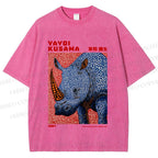 Unisex Yayoi Kusama Blue Rhino Printed Washed Tee