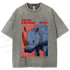 Unisex Yayoi Kusama Blue Rhino Printed Washed Tee