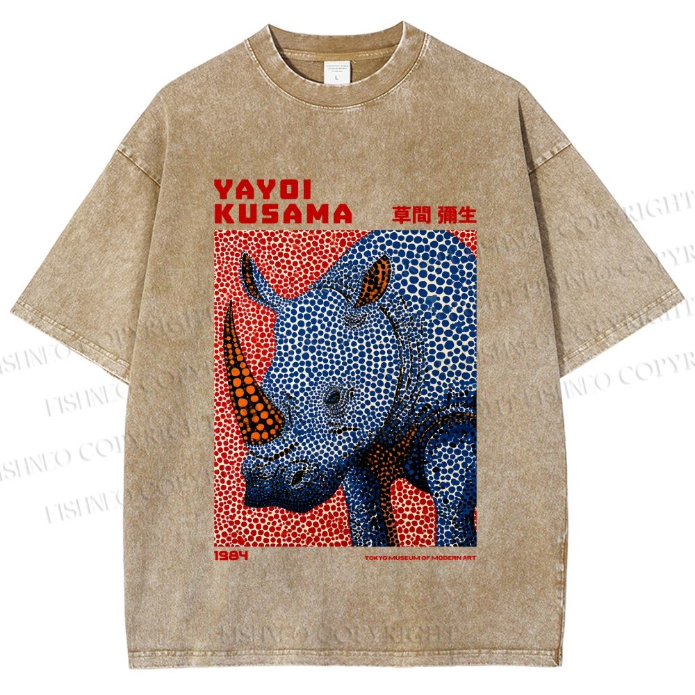 Unisex Yayoi Kusama Blue Rhino Printed Washed Tee