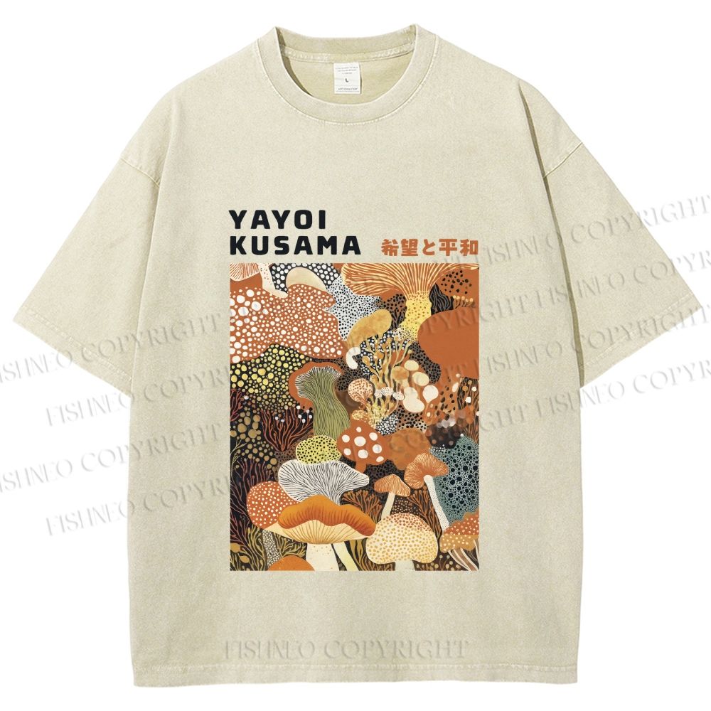Unisex Yayoi Kusama Mushroom Printed Washed Tee