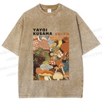 Unisex Yayoi Kusama Mushroom Printed Washed Tee