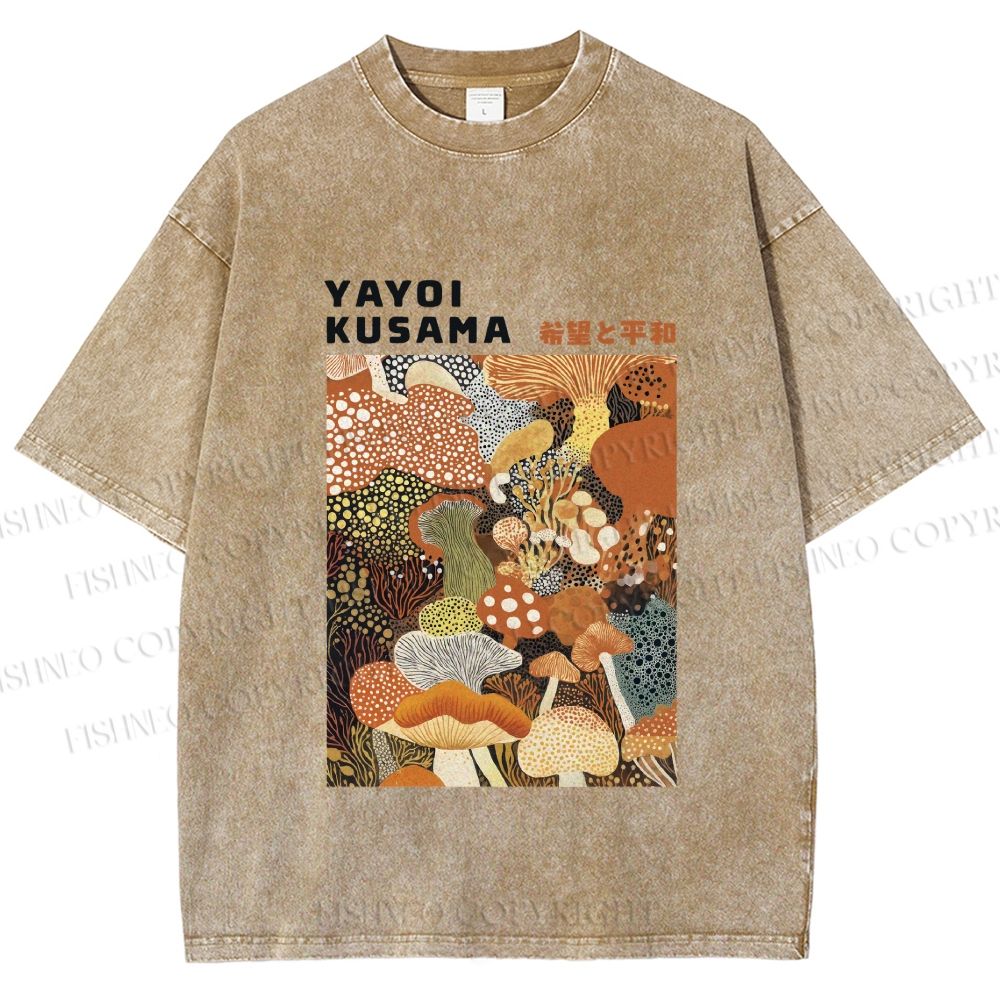 Unisex Yayoi Kusama Mushroom Printed Washed Tee