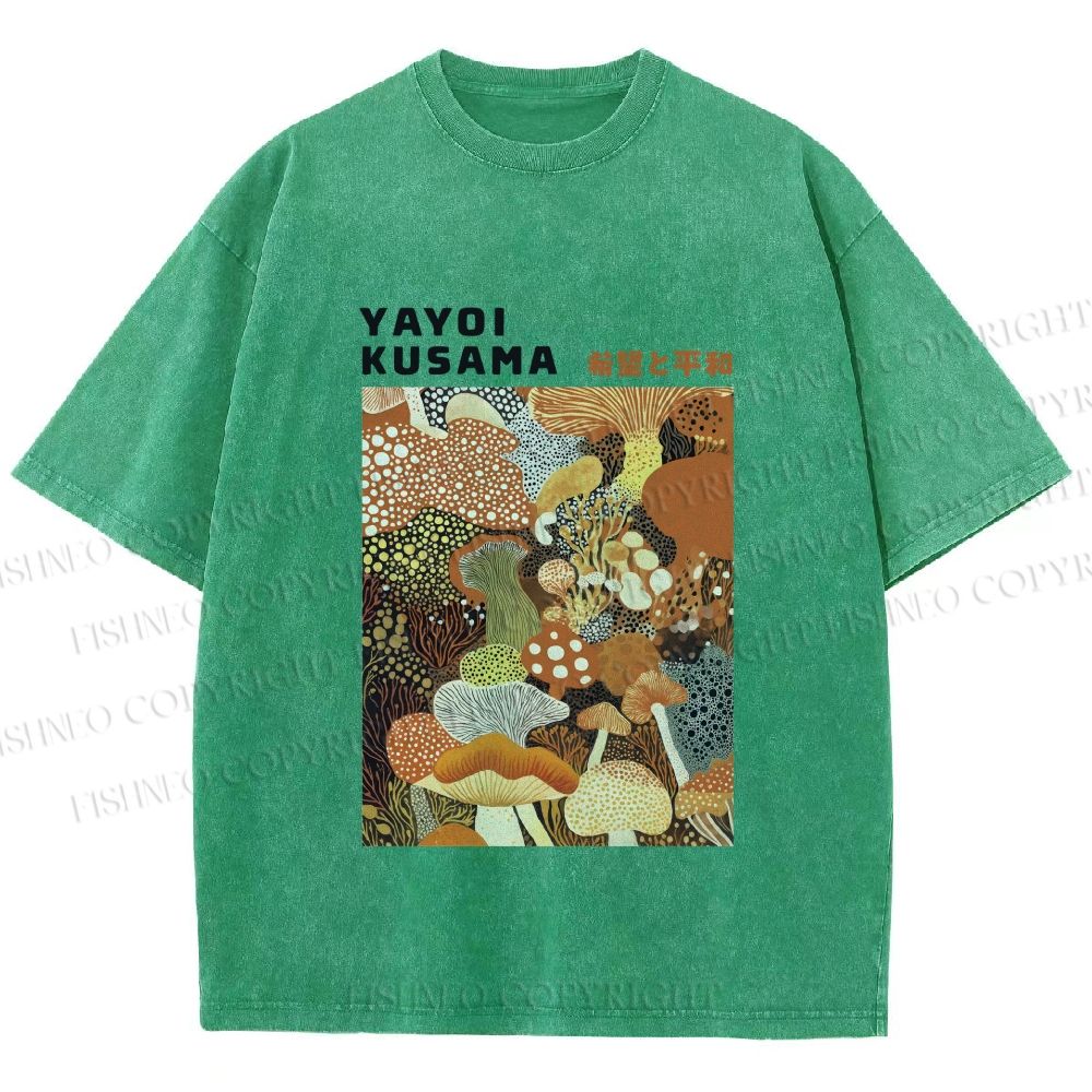 Unisex Yayoi Kusama Mushroom Printed Washed Tee