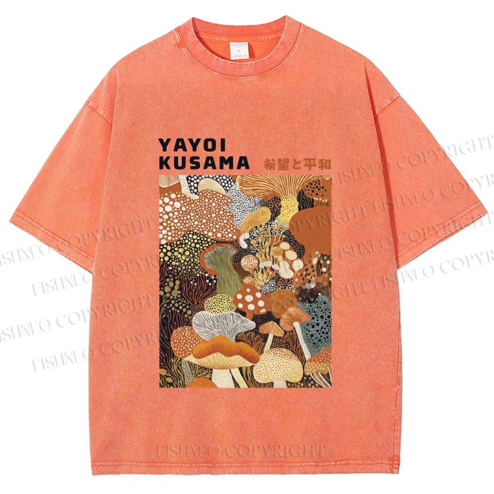 Unisex Yayoi Kusama Mushroom Printed Washed Tee