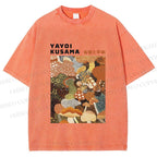 Unisex Yayoi Kusama Mushroom Printed Washed Tee