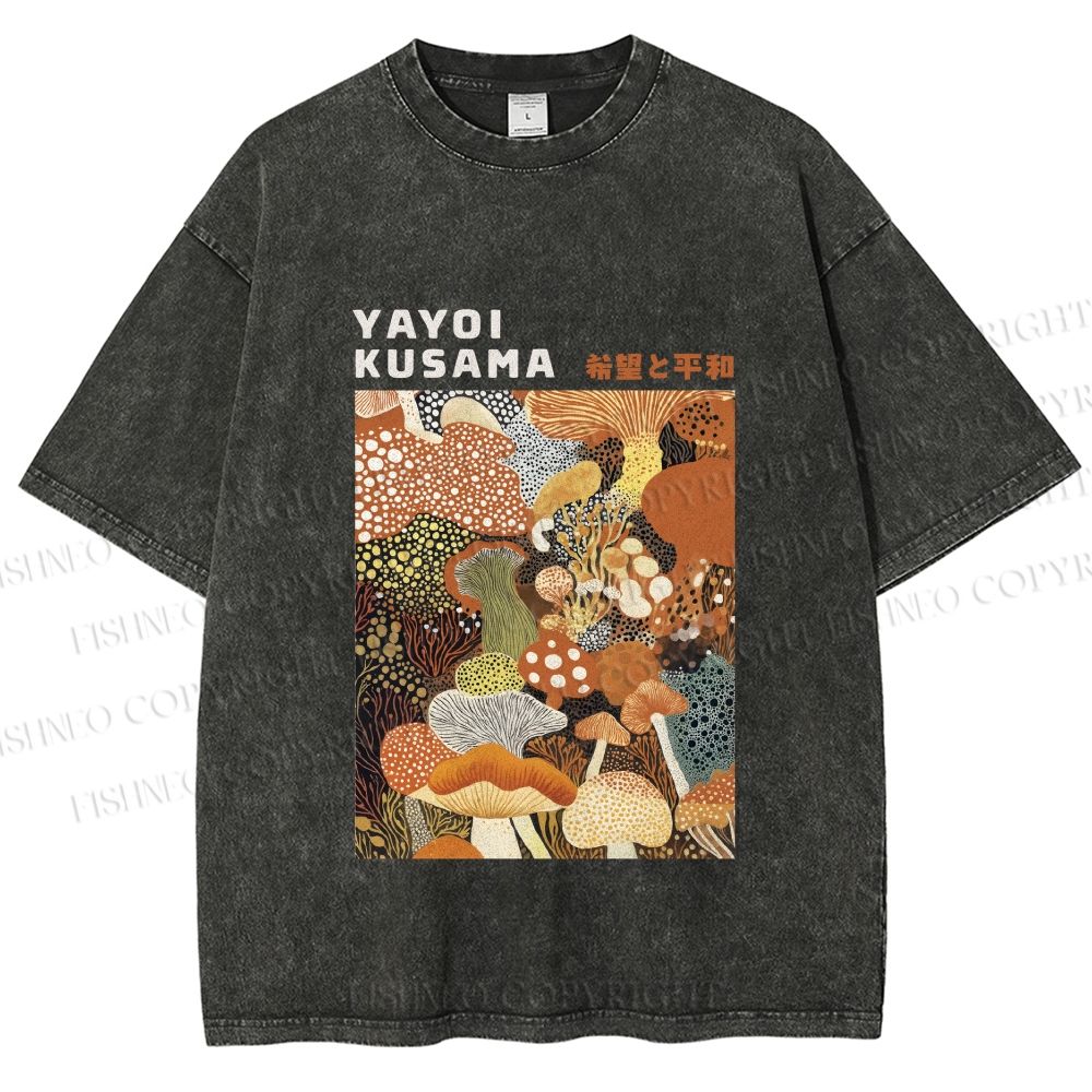 Unisex Yayoi Kusama Mushroom Printed Washed Tee