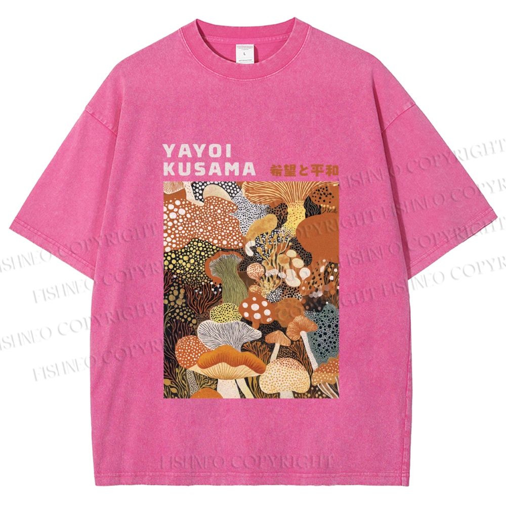 Unisex Yayoi Kusama Mushroom Printed Washed Tee