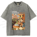 Unisex Yayoi Kusama Mushroom Printed Washed Tee