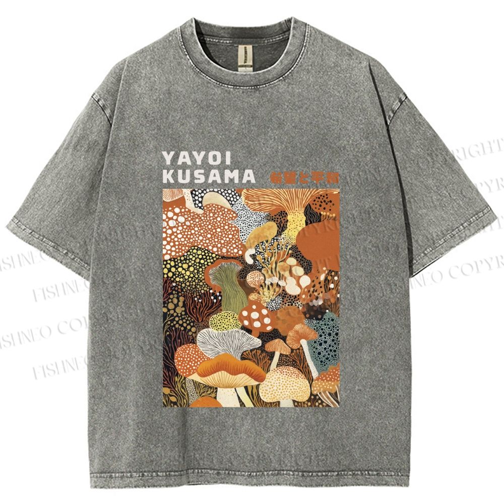 Unisex Yayoi Kusama Mushroom Printed Washed Tee