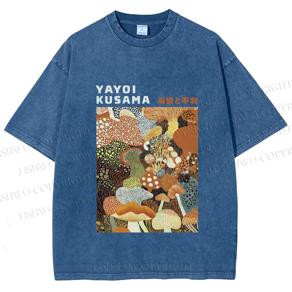 Unisex Yayoi Kusama Mushroom Printed Washed Tee