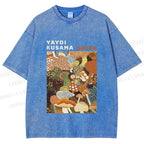 Unisex Yayoi Kusama Mushroom Printed Washed Tee