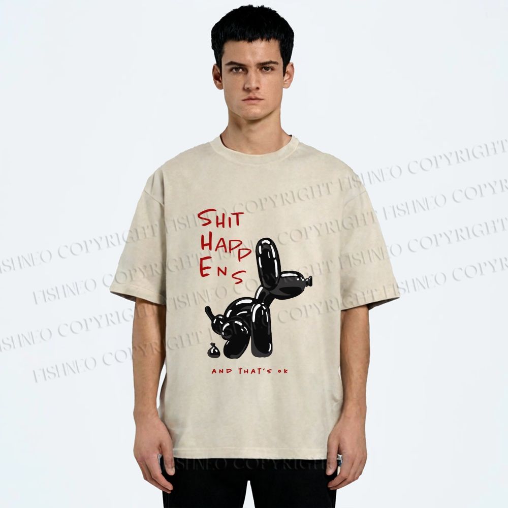 Unisex Shit Happens And That's Ok Printed Washed Tee