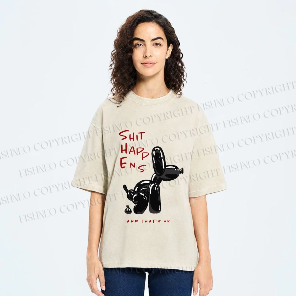 Unisex Shit Happens And That's Ok Printed Washed Tee