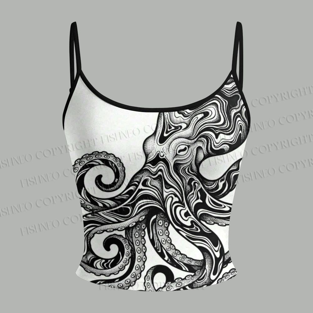 Black And White Octopus Top & Elasticated Trousers Two-Piece Set