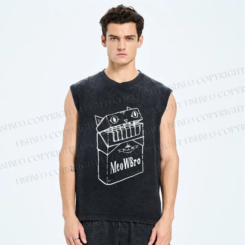 Unisex MeowWBro Printed Washed Tank Top