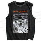 Unisex Happy Halloween Printed Washed Tank Top