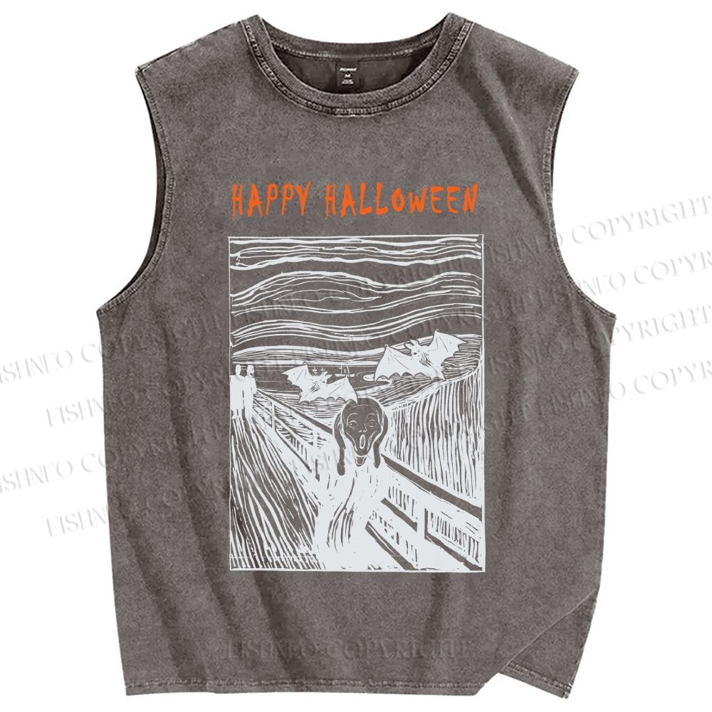 Unisex Happy Halloween Printed Washed Tank Top