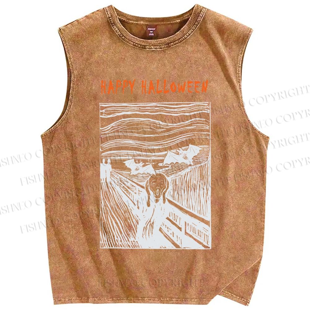 Unisex Happy Halloween Printed Washed Tank Top