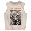 Unisex Happy Halloween Printed Washed Tank Top