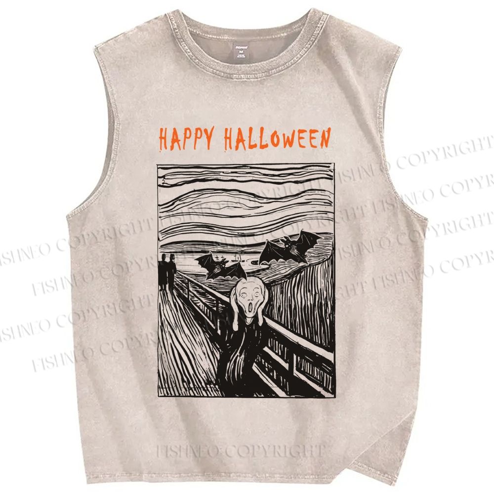 Unisex Happy Halloween Printed Washed Tank Top
