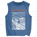 Unisex Happy Halloween Printed Washed Tank Top