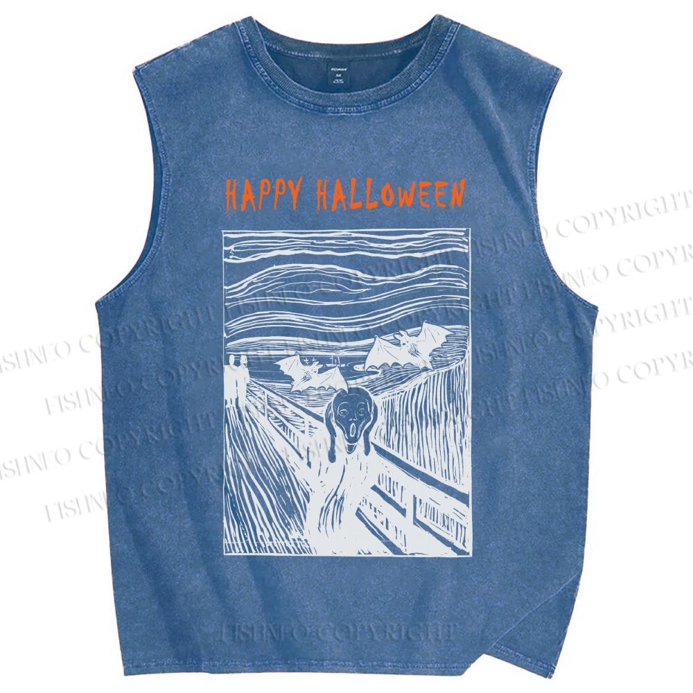 Unisex Happy Halloween Printed Washed Tank Top