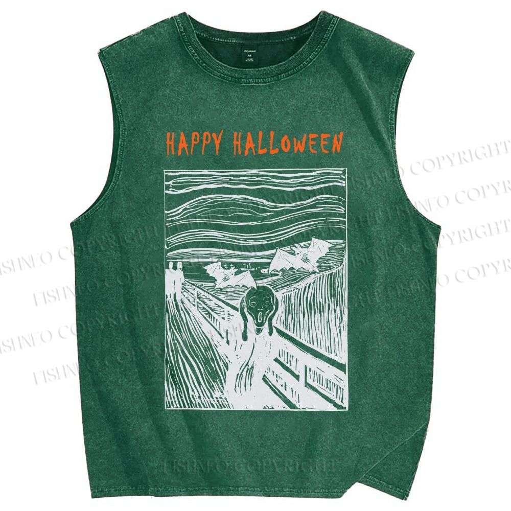 Unisex Happy Halloween Printed Washed Tank Top