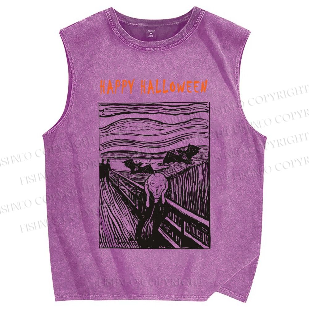 Unisex Happy Halloween Printed Washed Tank Top