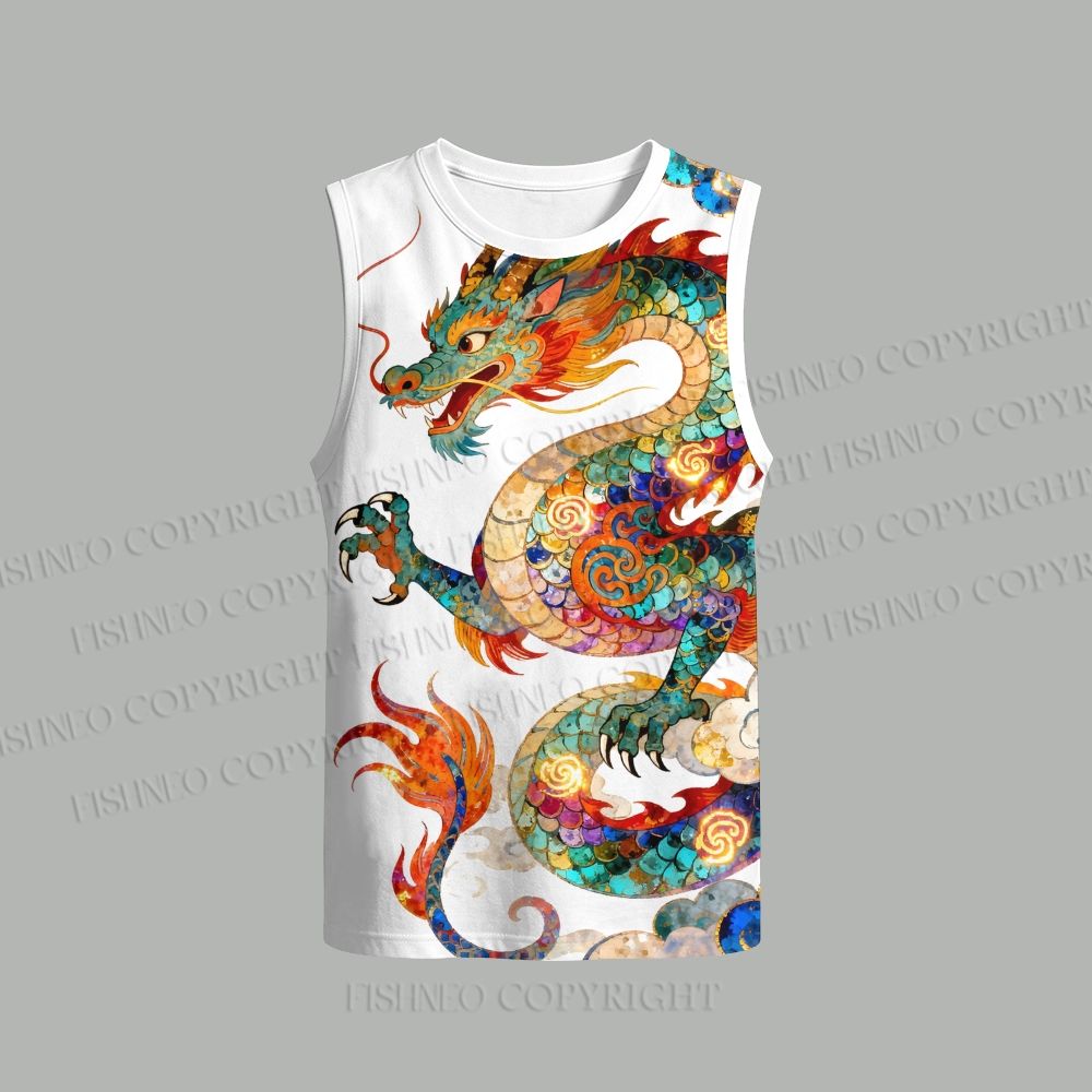 Unisex Multicolor Dragon Loose Tank Top Set