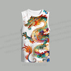 Unisex Multicolor Dragon Loose Tank Top Set