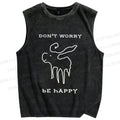 Unisex Don't Worry Be Happy Printed Washed Tank Top
