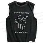 Unisex Don't Worry Be Happy Printed Washed Tank Top